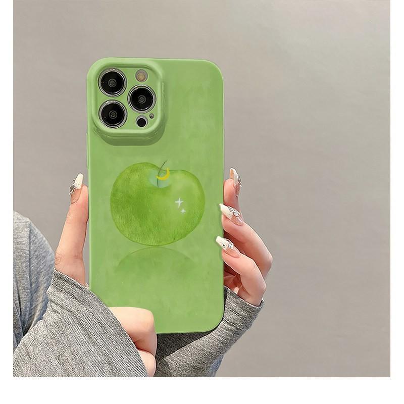 Green Background Apple Is Suitable for Apple 17promax Cartoon Cute iPhone16Pro Lens All-inclusive 15 New 14