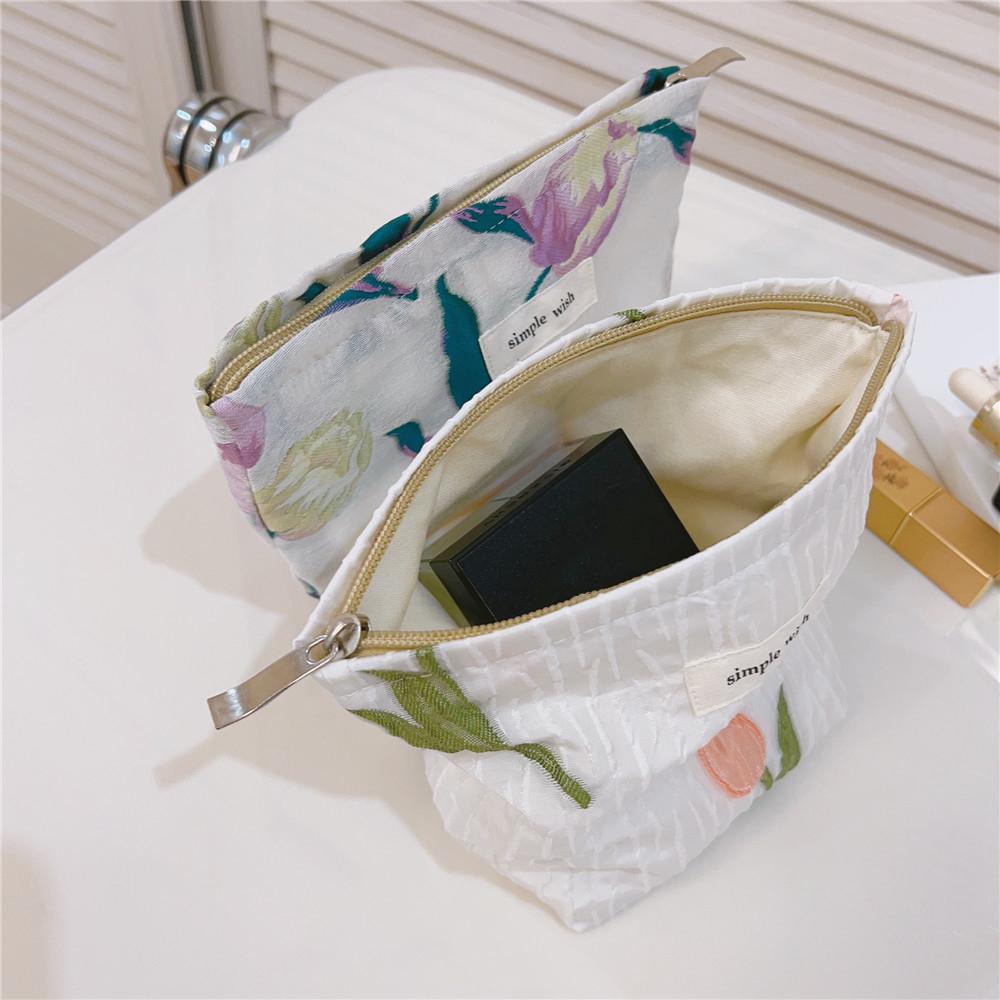 Tulip Pattern Mini Makeup Bag Canvas Portable Zipper Purse Cosmetic Pouch Storage Bag for Traveling,Swimming