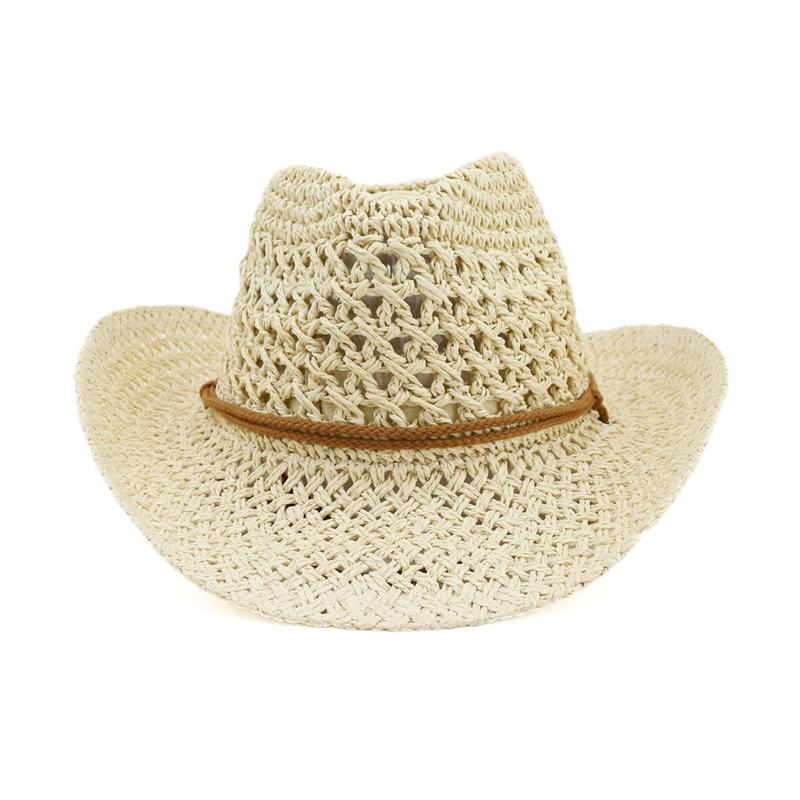 

Unisex Crochet Anti-uv Cowboy Hat for Sun for Protection Party Jazz Hat Adjustment Rope Cowboy Hat Top Cap with Large Br бежевий