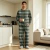 Men's Long Sleeve Pajama Set with Button Crotch and Elastic Drawstring Waist for Home Comfort
