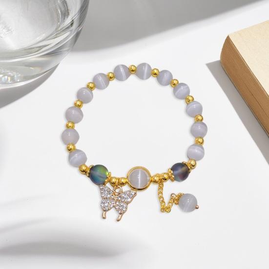 Women Bracelet with Elastic Cord Butterfly Pendant Tassel Faux Opal Contrast Color Good Fortune Symbolization Bestie Birthday Gift Wrist Jewelry