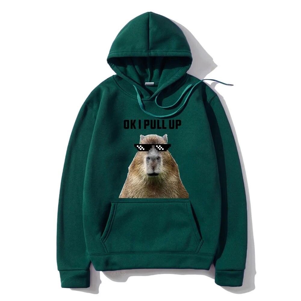 Funny Ok I Pull Up Capybara Print Hoodie Unisex's Casual Oversized Hooded Sweatshirts Gothic Pullovers Hot sell Clothes for Unisex