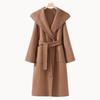 High-End Extra Long Double-Faced Wool Coat: Hooded, Tie-Waist, Light Luxury Casual Silhouette with Cashmere