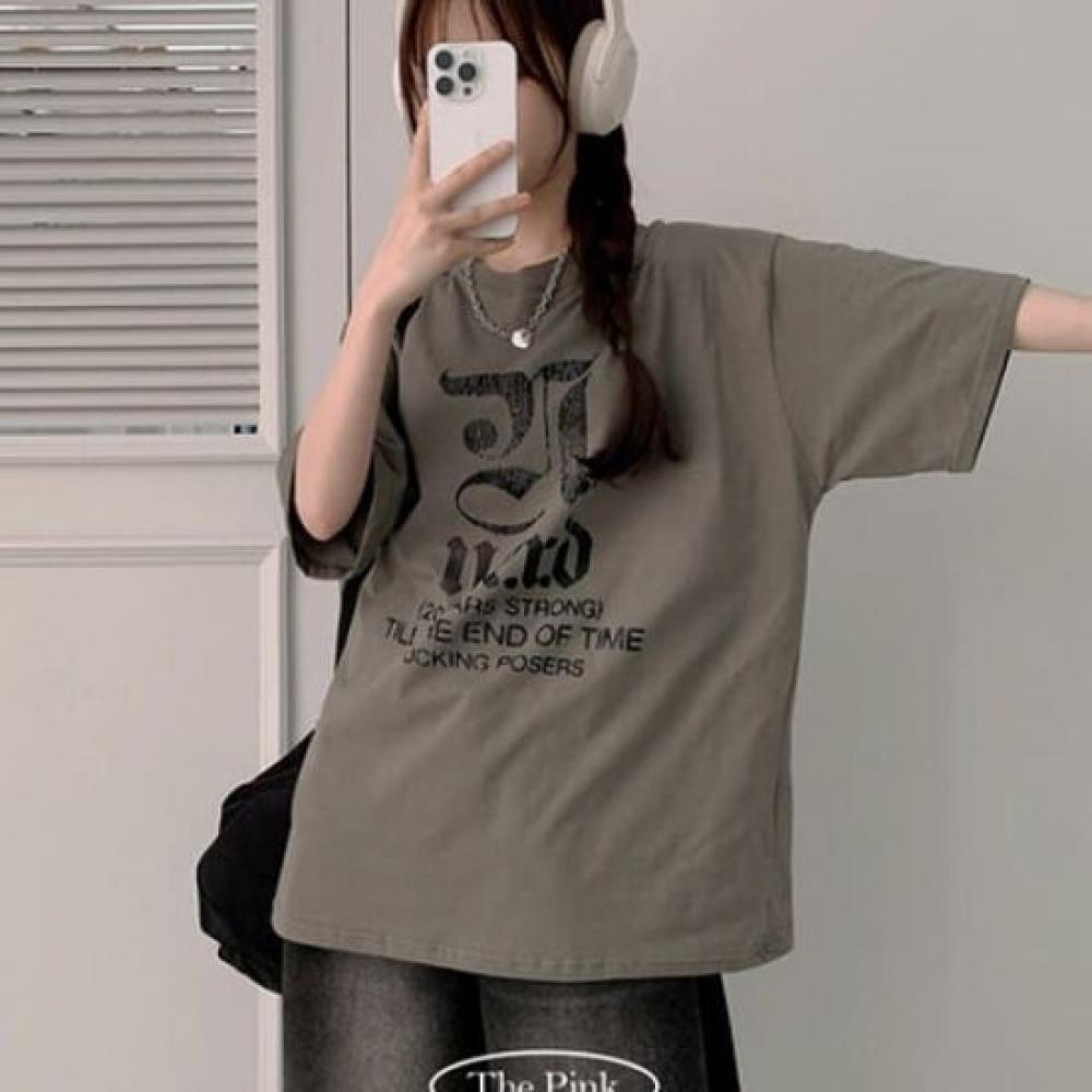 The Pink Men S overSized Logo Crack PrinTing T ShirT