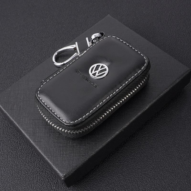 For VW Leather Car Remote Key Case Bag Keychain Storage Box For Volkswagen VW Polo Golf Touareg T6 T5 Passat B7 B5 Touran Beetle Tiguan xc4