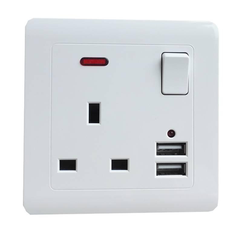 Double Uk Wall Plug Socket 13a 2 Gang With Power Switch 2 Usb Outlets Charger