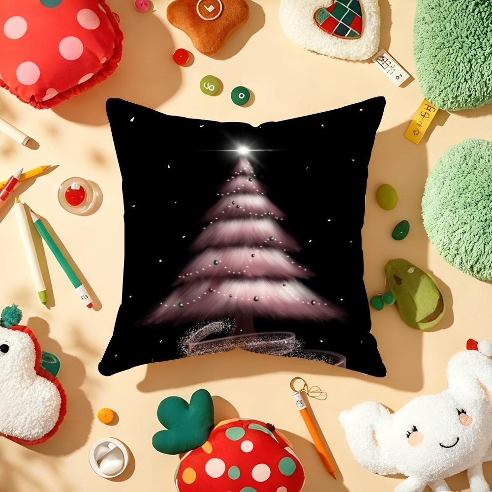 Merry Christmas Printed Pillow Case Plush Fabric Soft Double-Sided Printed Sofa Warm Winter Home Gift Cushion Cover