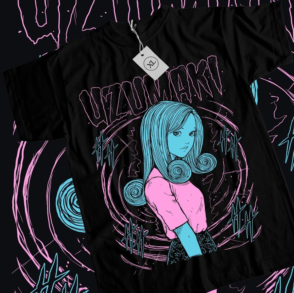 Junji Ito Uzumaki TShirt Horror Japan Guro Anime Funny Black Shirt Tee All Size Unisex T-Shirt S