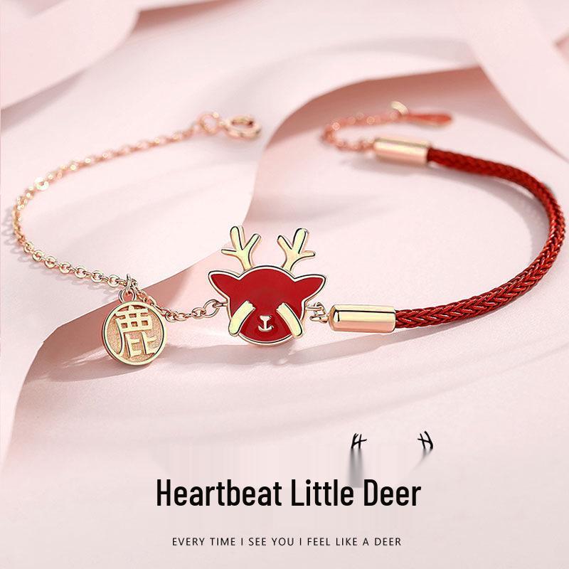 Auspicious Deer Couple Bracelet: Lucky Red String Christmas & New Year Gift