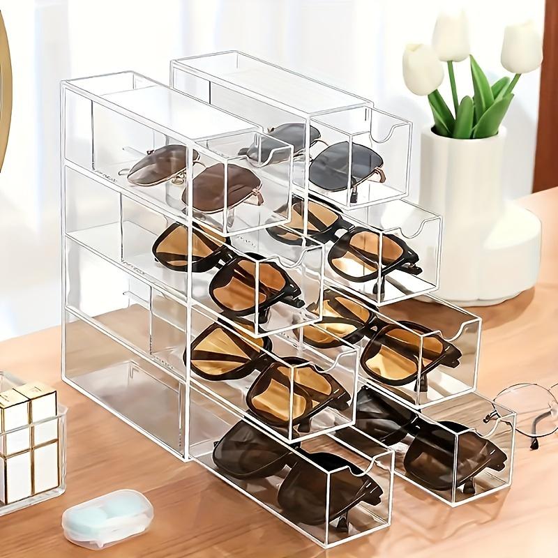 4Grids Desk Glasses Sunglasses Drawer Divider Transparent Dust-proof Overlay Cosmetics Lipstick Shelving Gift Office Supplies
