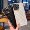 For iPhone 15 Pro Case Electroplated Silver Edge Rhombus Pattern PC + PU Leather Phone Back Cover