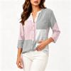 Women's Cotton Linen Shirt with Printed Pattern, Three-Quarter Sleeve Casual Blouse for Everyday Wear