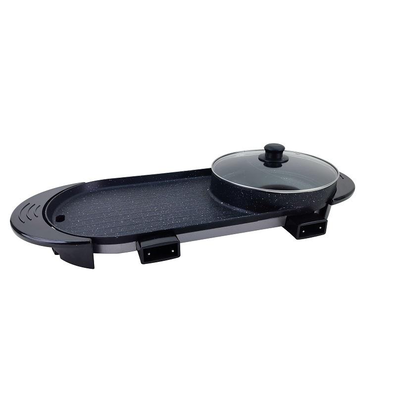 

2200W Electric Barbecue Pot 2-in-1 Hot Pot Barbecue Pot Smoke-free Fast and Uniform Heating Independent Dual Temperature Control