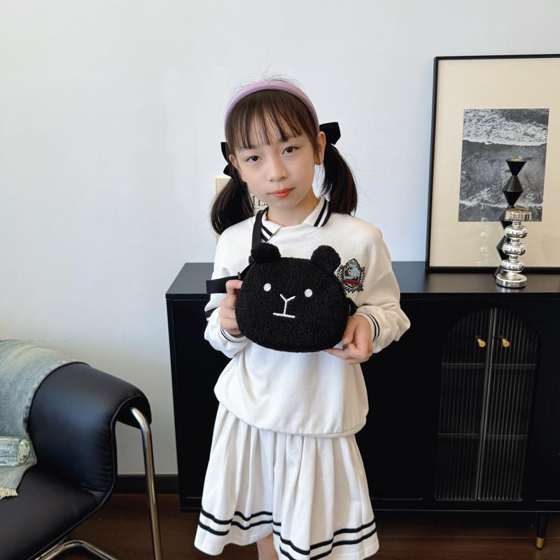 Mini Whimsical Plush Dog Bag For Children Unisex Fun And Breathable Design For Everyday Use In Black Cream Pink Brown