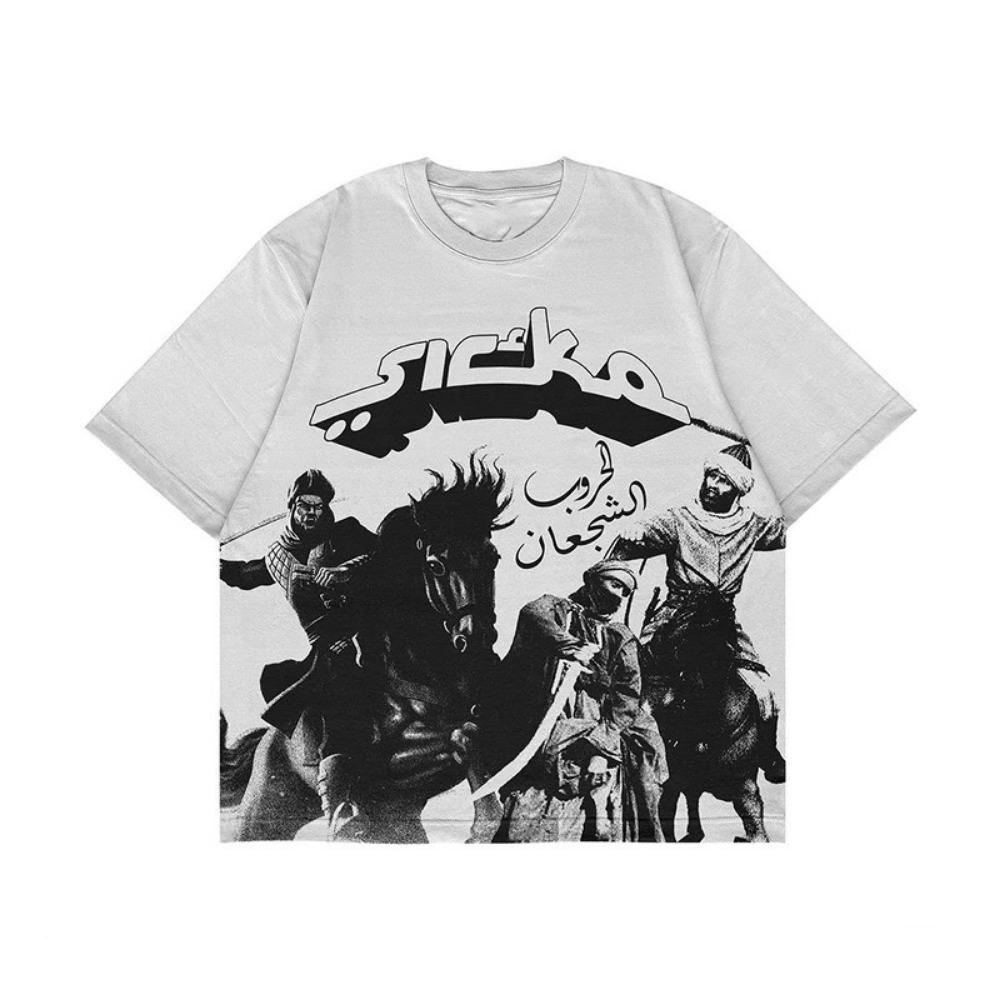 ZYLLO New European and American Character Cartoon Letter Printed T-shirt for Men Y2k Harajuku Casual Pure Cotton Loose Short Sleeve