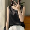 Champagne satin sleeveless vest women's spring and summer new outer wear short round neck inner top T-shirt