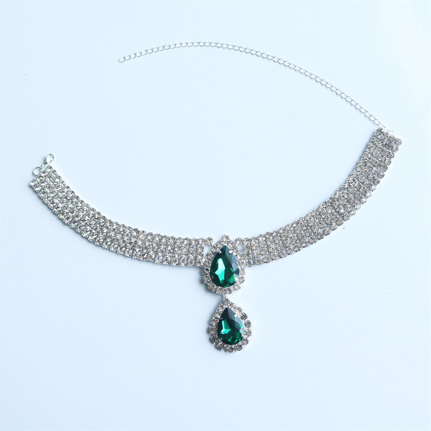 

Rhinestone Necklace, Women S European And American Sexy Multi-Layer Water Droplets Full Of Diamond Large Water Droplet Necklace Accessories зелений