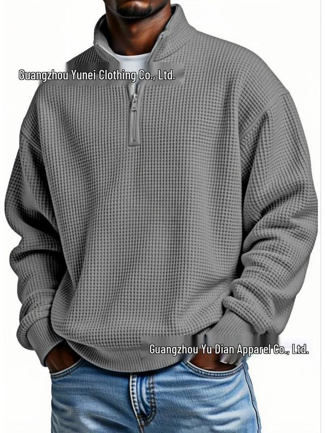 Men's European Style Waffle Knit High Collar Half-Zip Hoodie