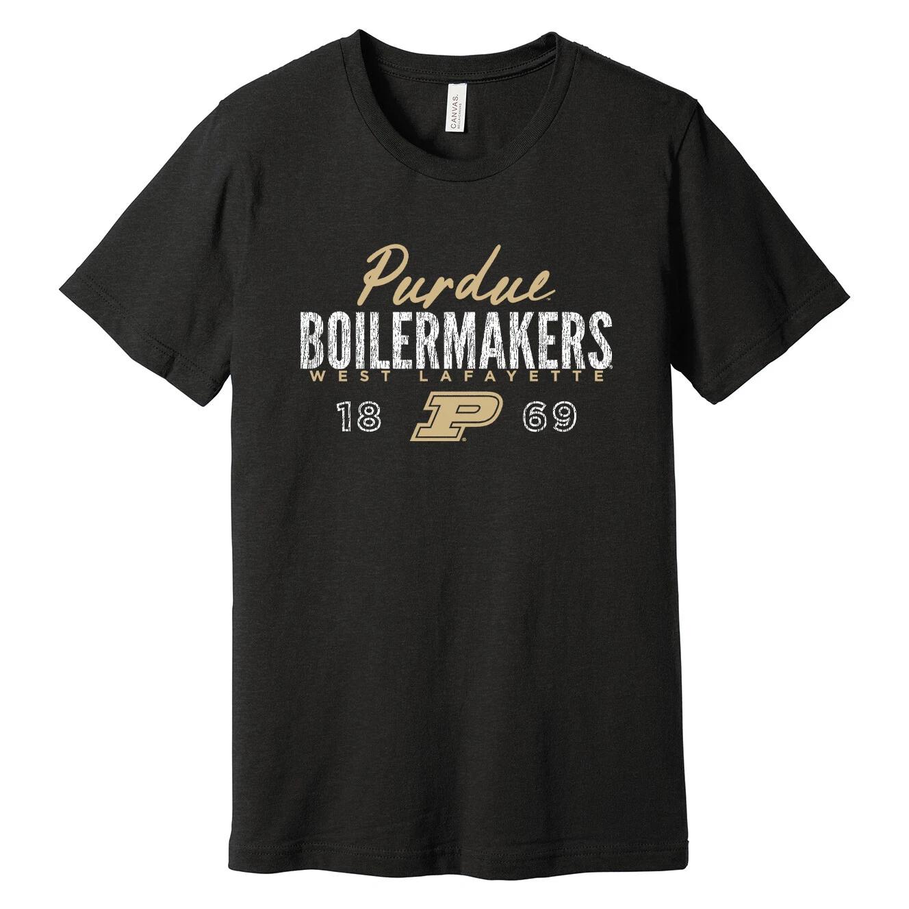 Purdue Boilermakers Dist Block Script Logo T-Shirt - Heather Black M
