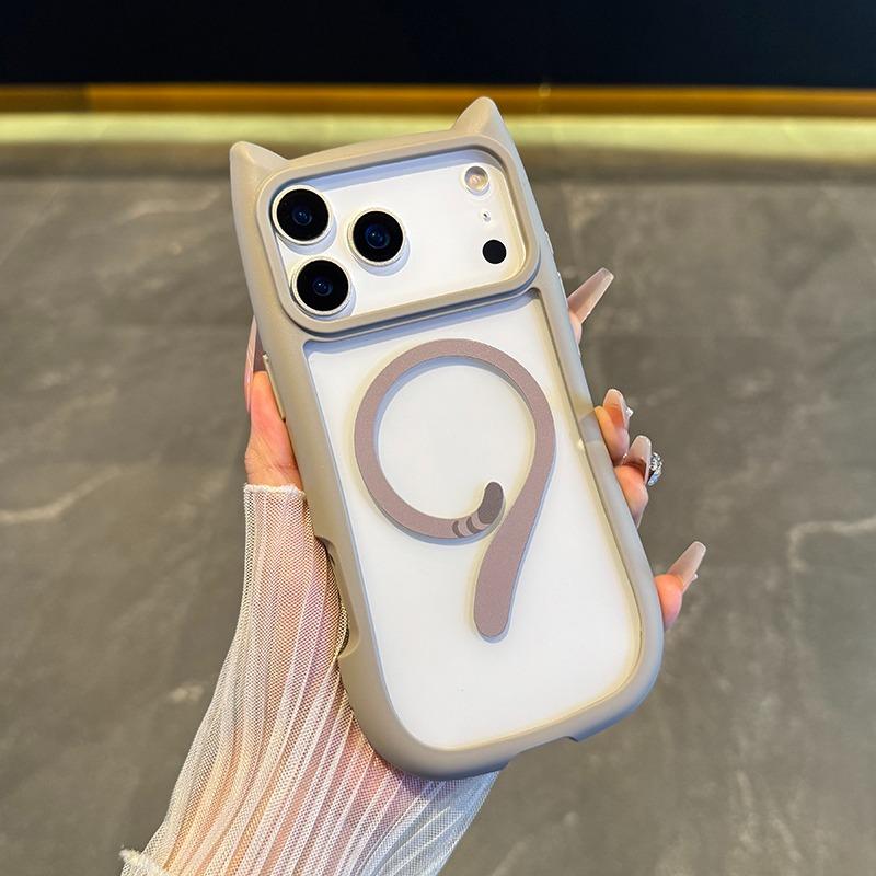 Ins Cute Cat Ear Tail for Magsafe Case For iPhone 17 16 13 12 Pro Max 14 15 Plus 11 17 Air Hard Transparent PC TPU Armor Cover