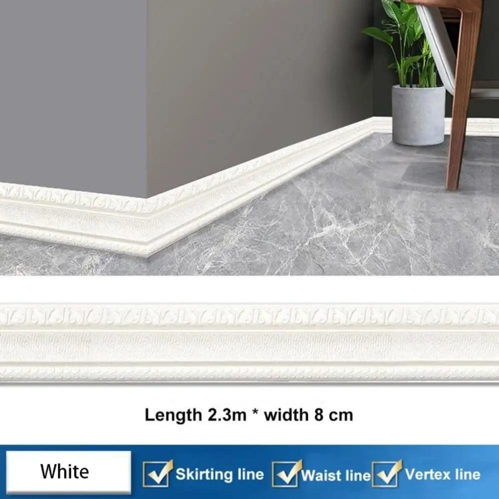1Roll 230cm Self-adhesive 3D Foam Wall Edge Strip Stickers Waterproof Skirting Border Decor Wall Sticker