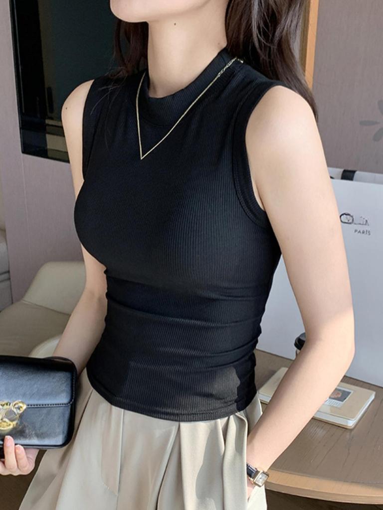 Round Neck Knit Tank Top Straps Crop Tops Women Summer Camis Solid Color Yoga Camisole Fashion SportsTube Female Sleeveless Cropped Y2K Girl Clothes