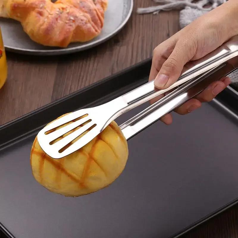 Anti Heat Salad Bread Serving Tongs, Barbecue Tongs, Non-Stick Food Tongs, Stainless Steel BBQ Tool, Bread Clip