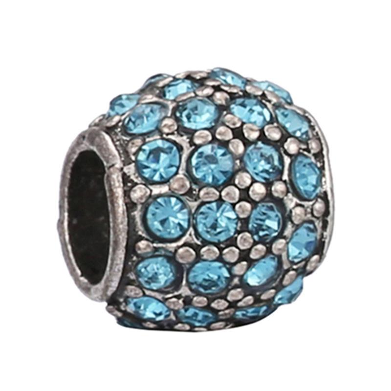 New Silver Plated Blue Diamond Alloy Large Hole Charm Beads For DIY Bracelet Necklace Jewelry Accessories Gifts