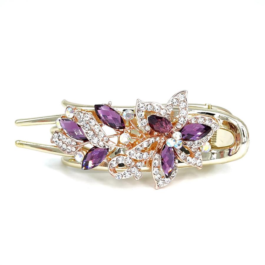 Elegant Crystal Double Flower Hair Claw Hair Grab Duckbill Clip For Women Headdress Hair Accessories Rhinestone Hairpin Headwear