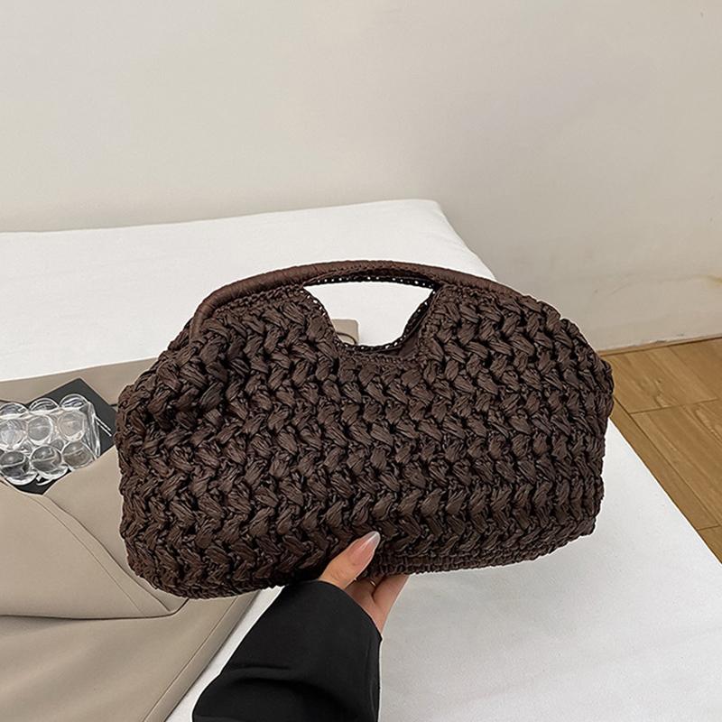 

Yogodlns New Summer Beach Bag for Women Clutch Bag Luxury Designer Straw Bags Tote Handbag Fashion Woven Rattan Bags Female Travel Purse 34x11x20cm кавовий
