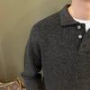 Men's Knit Sweater Autumn Winter Pullover Korean Soft Heavyweight Knit Polo Sweaters Minimalist Long Sleeve Solid Casual Top
