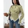Women Vertical Stripes Cross Shirt Long Sleeve Cardigan Blouse Slim Fit Casual Spring Autumn Casual Lace Tops Fashion Elegant Tops