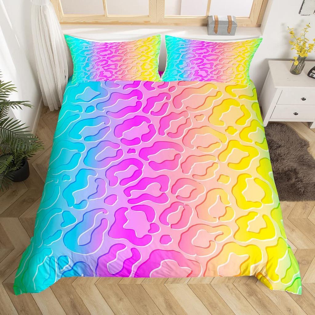 Purple Leopard Print Duvet Cover Color Bedding Set Three-Piece 3D Digital Printing Kit
