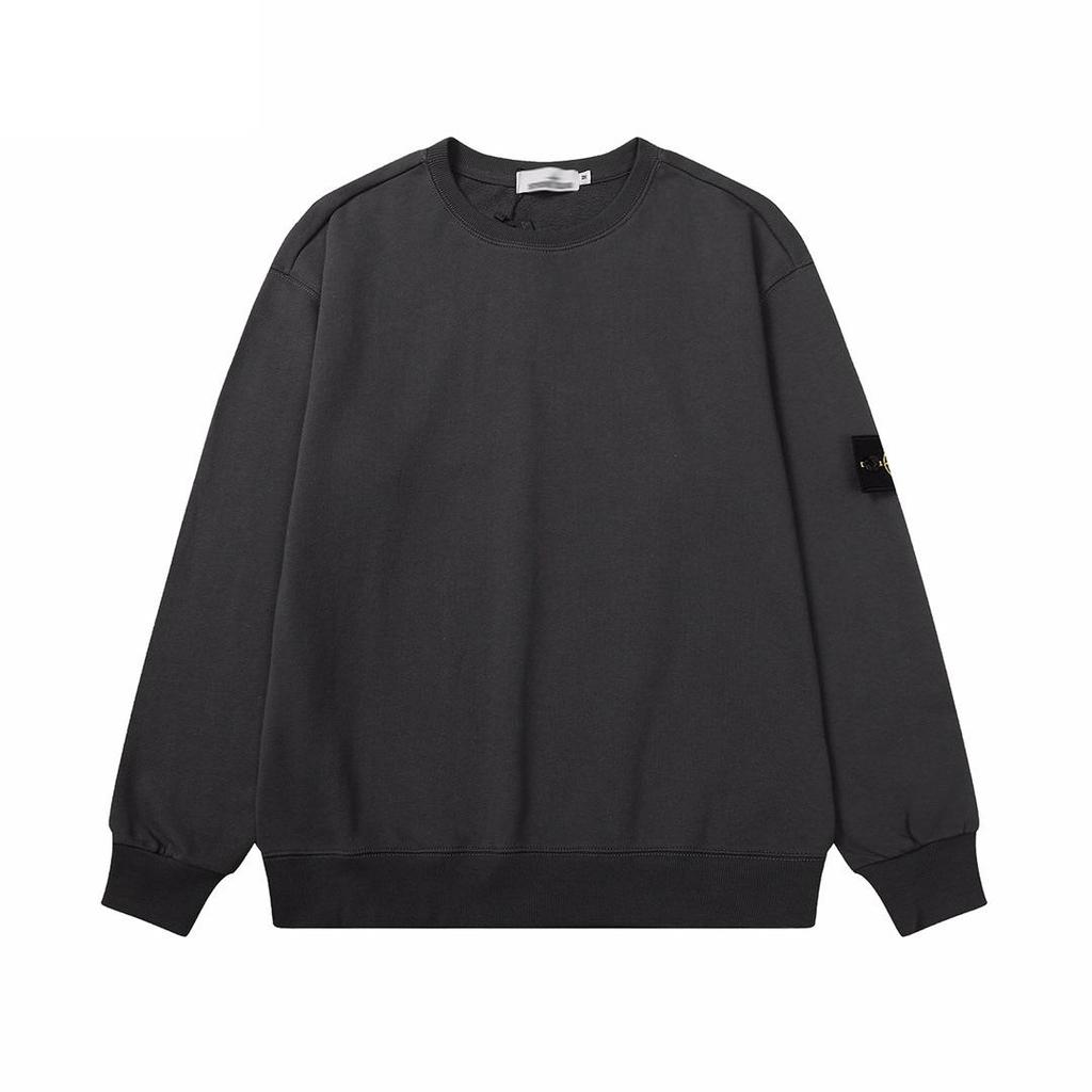 Unisex jednobarevná mikina s kulatým výstřihem, nášivkou a dlouhým rukávem