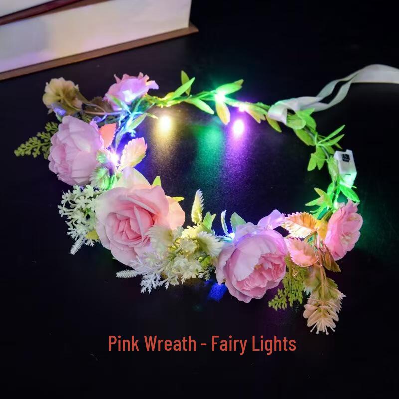 Mori-Style Glowing Flower Crown: Bridal, Child & Adult Headdress for Festivals, Photography & Night Markets with Flashing Headband
