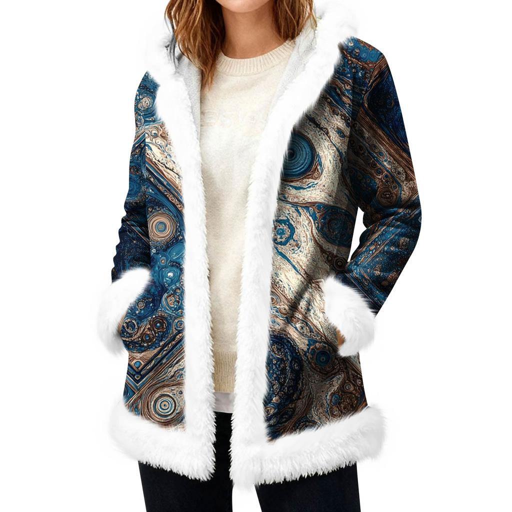 Lässiger Damen-Fleece-Kapuzen-Cardigan mit Taschen Warme Oberbekleidung