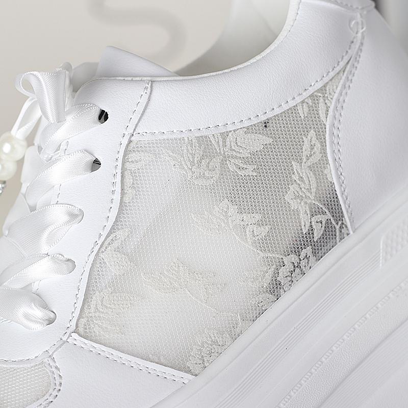 Fashion 12CM Air Mesh Genuine Leather Loafer Platform Wedge Flats Comfy Chunky Sneaker Hollow Women Sandals Vulcanize Summer Shoes