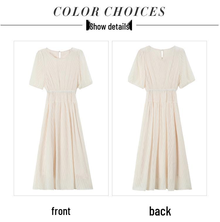 French Style Elegant Chiffon A-line Dress - Summer Round Neck Slimming Skirt for Women