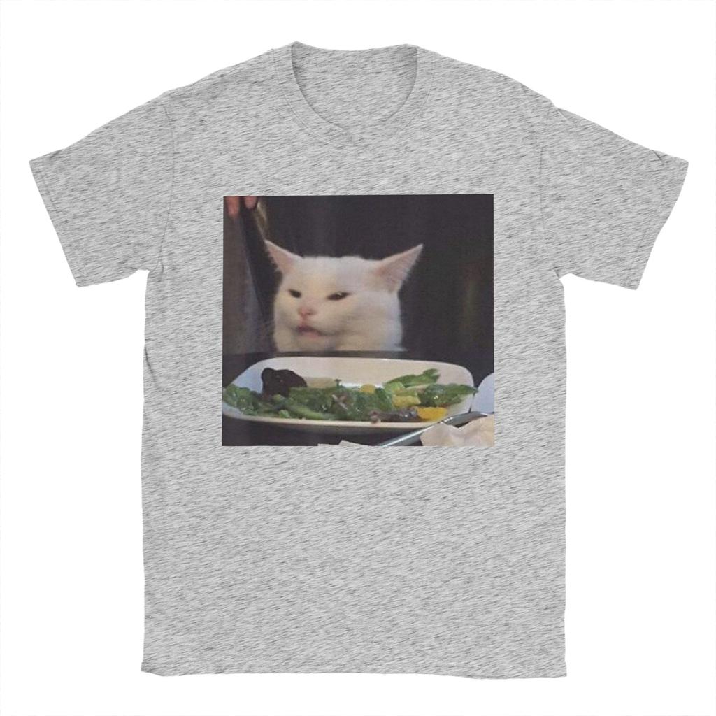 Esstisch Katze Meme Lustig Internet Schreiend Verwirrt T-Shirt Sommer T-Shirts Baumwolle Mode T-Shirt Für Männer Kurze Ärmel Oberteile