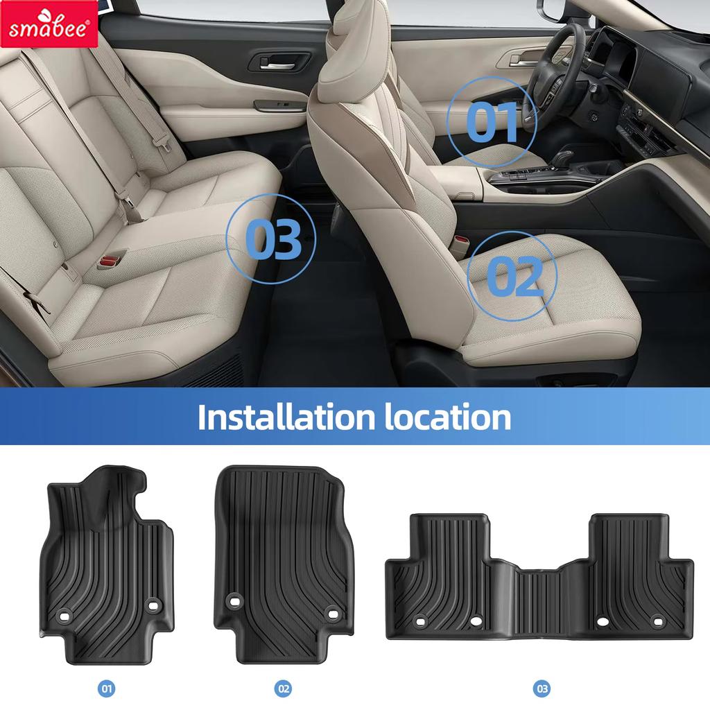 Smabee Left Hand Drive for Toyota Crown 2023 2024 Car Floor Mats Cargo Liner Trunk Pad TPE 3D Foot Mat Black