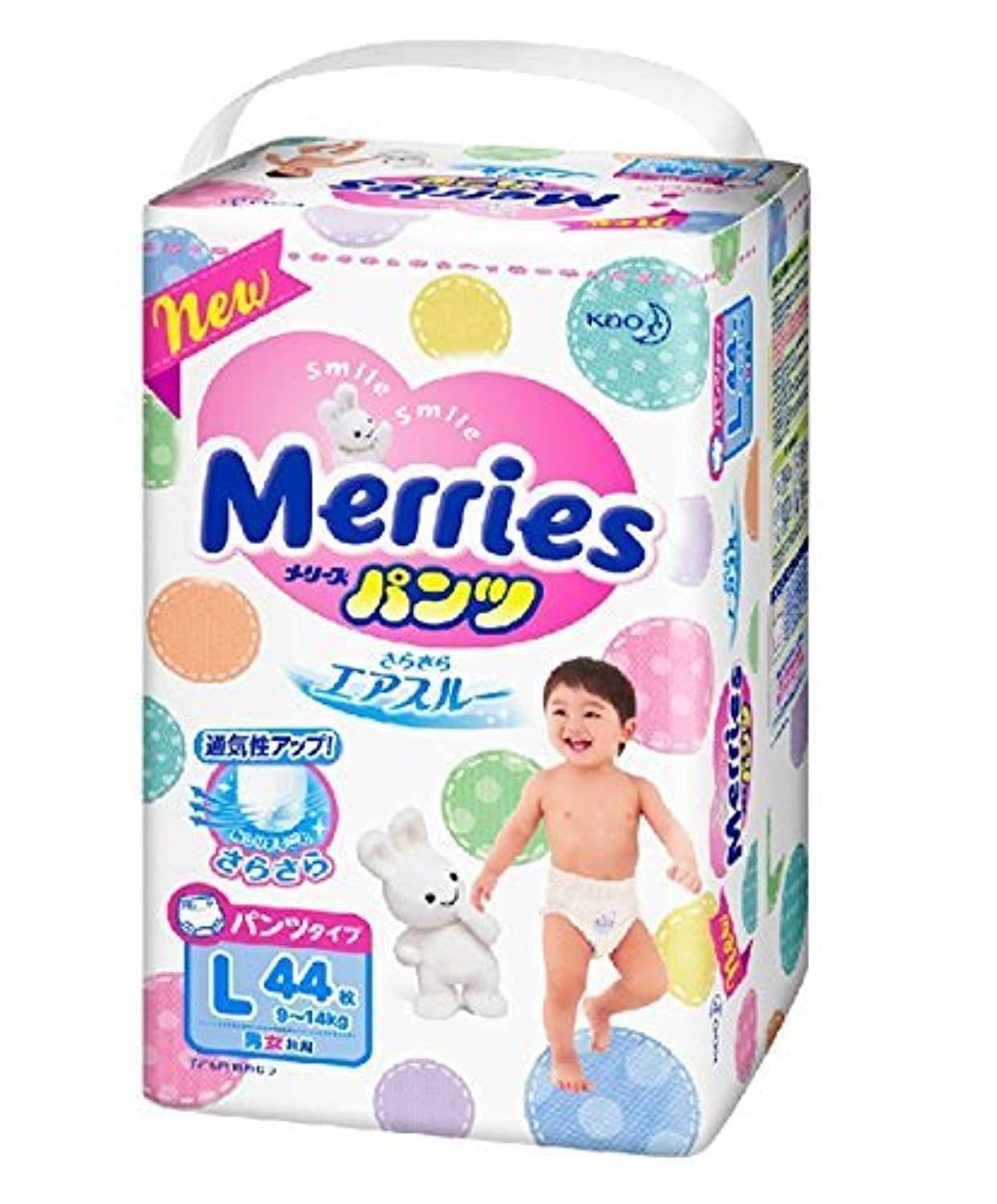 Merries Smooth L Размер 44 шт. Подгузники-штанишки, Air-Through, (9-14 кг),