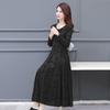 Abito Maxi Lussuoso Jacquard Floreale Girocollo Maniche Lunghe per Madri Elegante Abito da Ballo