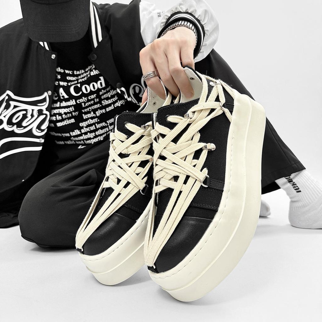 Fashion Fashion Couple Shoes Leather Low-top Platform Women's Men's Shoes Black White Lace-up High Quality Casual Thick Sole Board Shoes