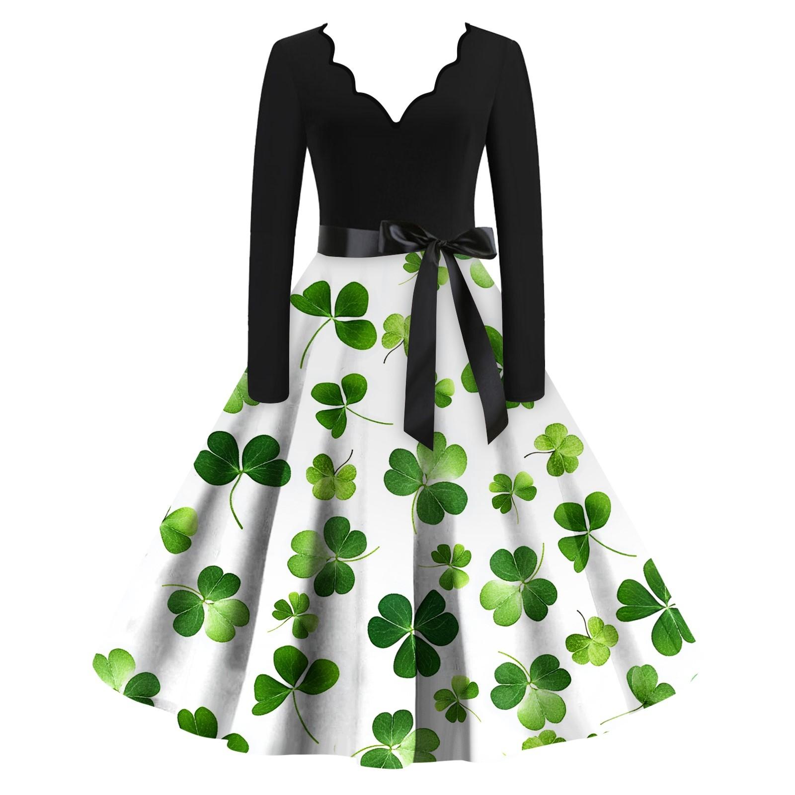 

Женская ул.. Платье свободного кроя с принтом «День Патрика» и V-образным вырезом, длинными рукавами XL белый