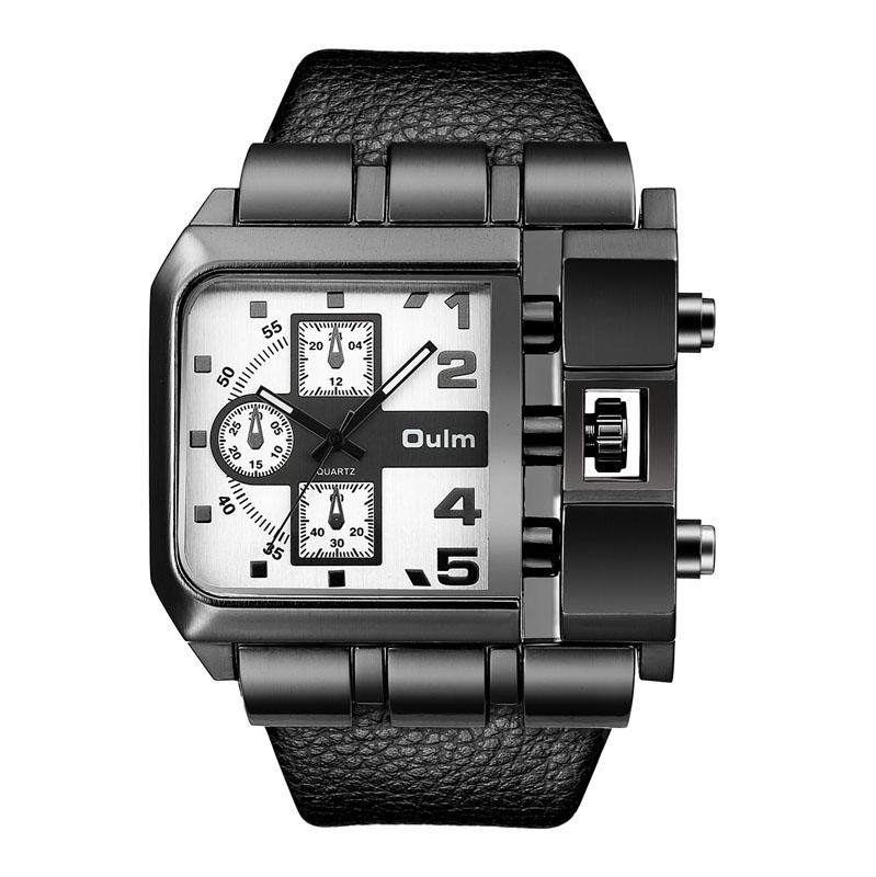 Hip-Hop Men's Square Dial Watch Street Style Leather Strap Quartz Wristwatch