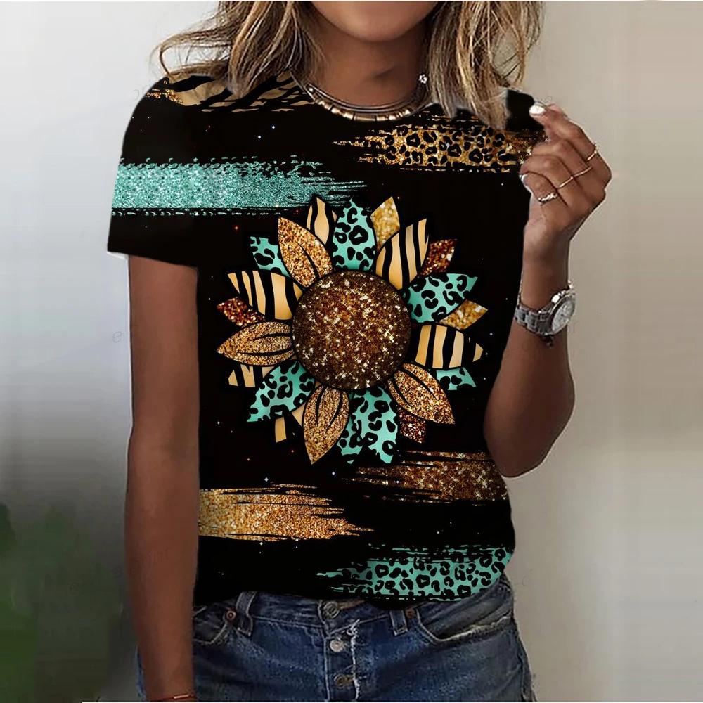 Летняя женская футболка повседневная кавайная Подсолнух Кот 3D принт женская дышащая — фото 6