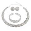 Light Luxury Double Layer Choker Necklace for Women Full Rhinestone Cuff Bracelet Stud Earring Braidal Wedding Party Jewelry Set