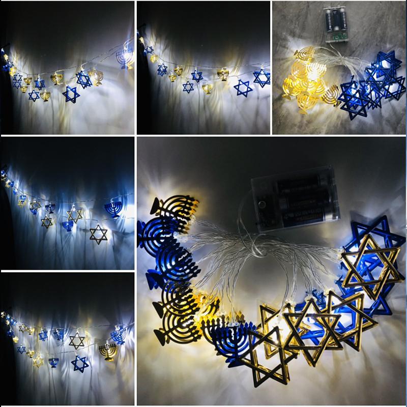 1.65M 10LED Hanukkah Menorah & Star of David String Lights For Jewish New Year Happy Hanukkah Kids Gifts Menorah Party Supplies