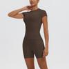 Breathable Yoga 2-Piece Set Short Sleeve High Waist Shorts Workout Fitness Activewear Women