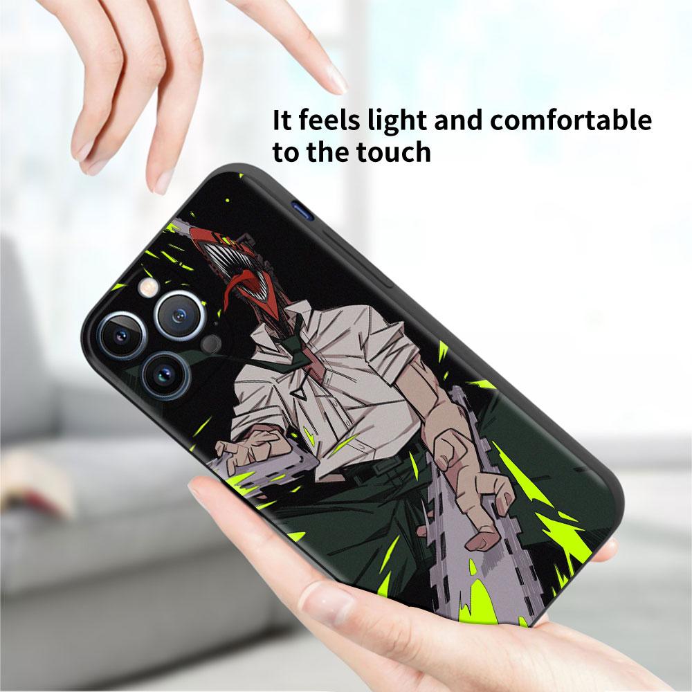 Etui na Apple iPhone 14 11 13 7 12 Pro 7 XR XS Max 8 Plus 6 14Pro Czarne Miękkie Etui na Telefon Coque Funda Śliczny Kreskówkowy Chainsaw Man